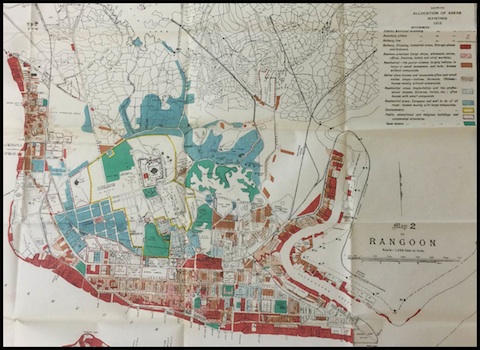 A 1915 map of Rangoon indicating the socio-economic divisions in the city  /  The British Library Board, IOR/V/26/780/12 (Map 2 of Rangoon)